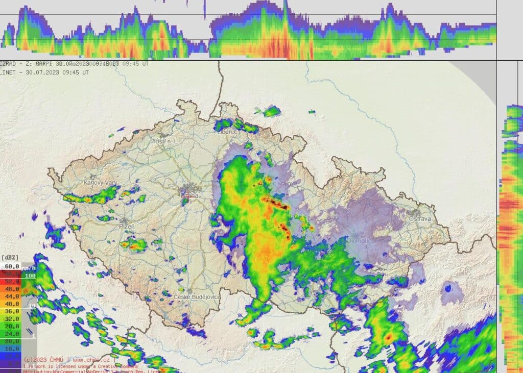 Přes Česko postupuje pásmo bouřek. Zdroj. CHMÚ