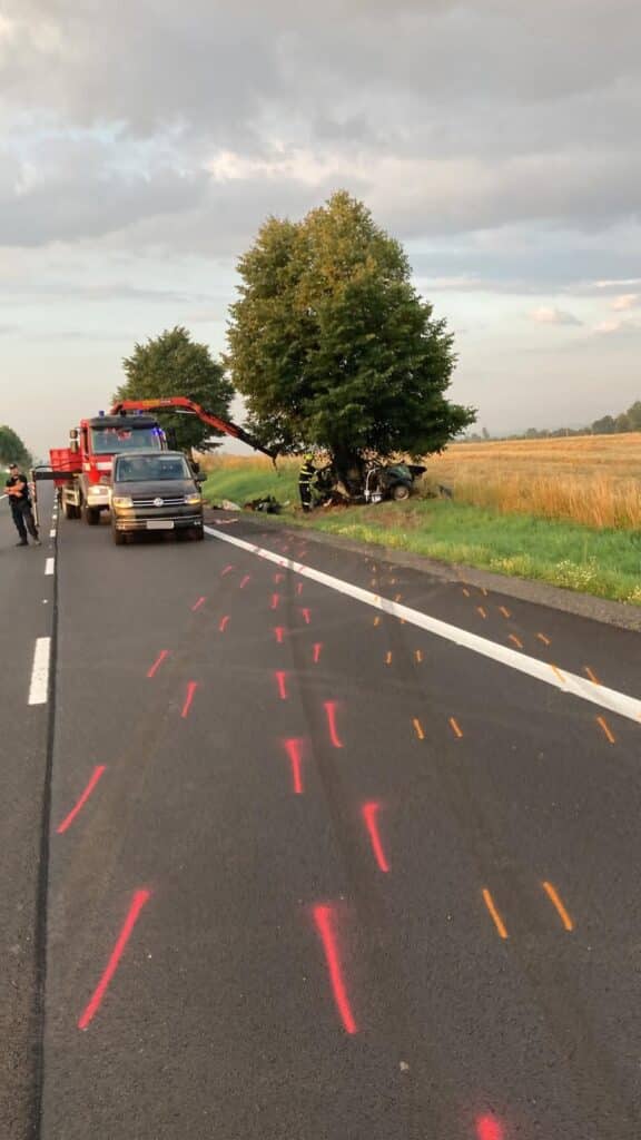 Řidič BMW u Opatovce zřejmě vyjel ze silnice ve vysoké rychlosti. Co se stalo vyšetřuje policie. Foto: PCR
