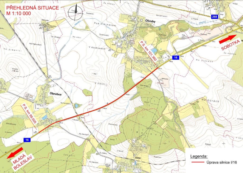 V tomto úseku na I/16 u Obrub začne příští týden oprava. Zdroj: ŘSD