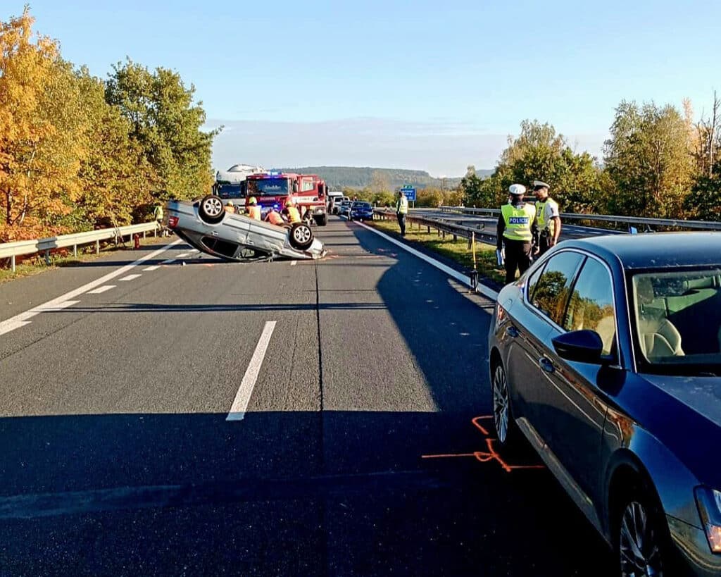Pondělní nehoda na dálnici D10. Foto: PČR