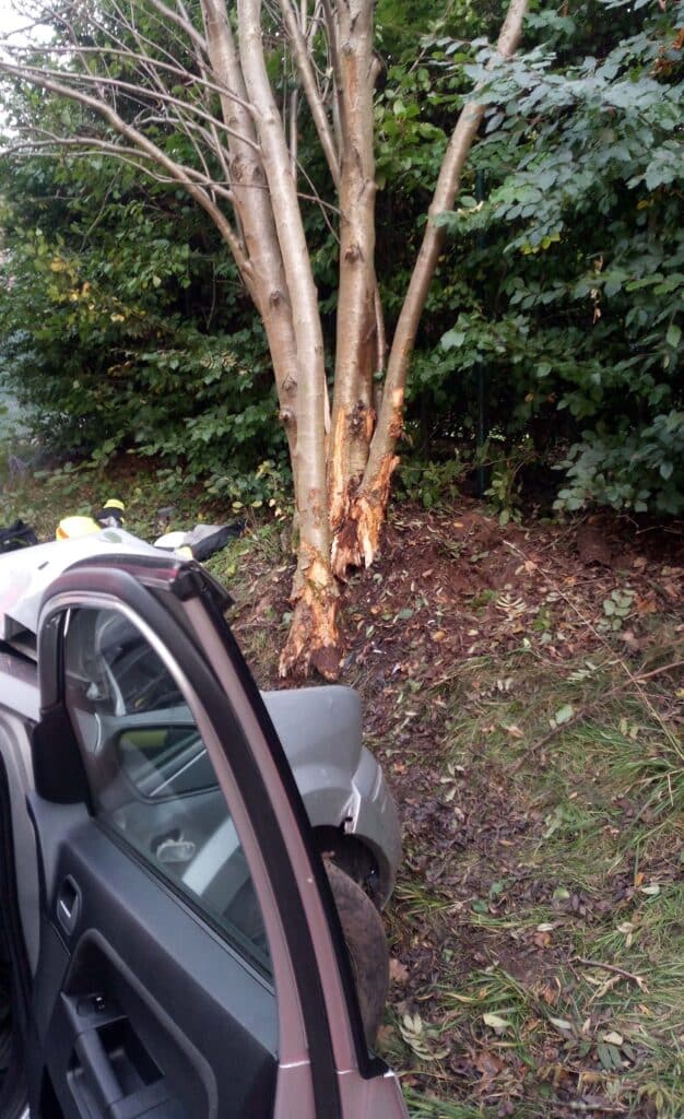 U Dolní Radechové narazil řidič do stromu, nehodu nepřežil. Foto: HZS