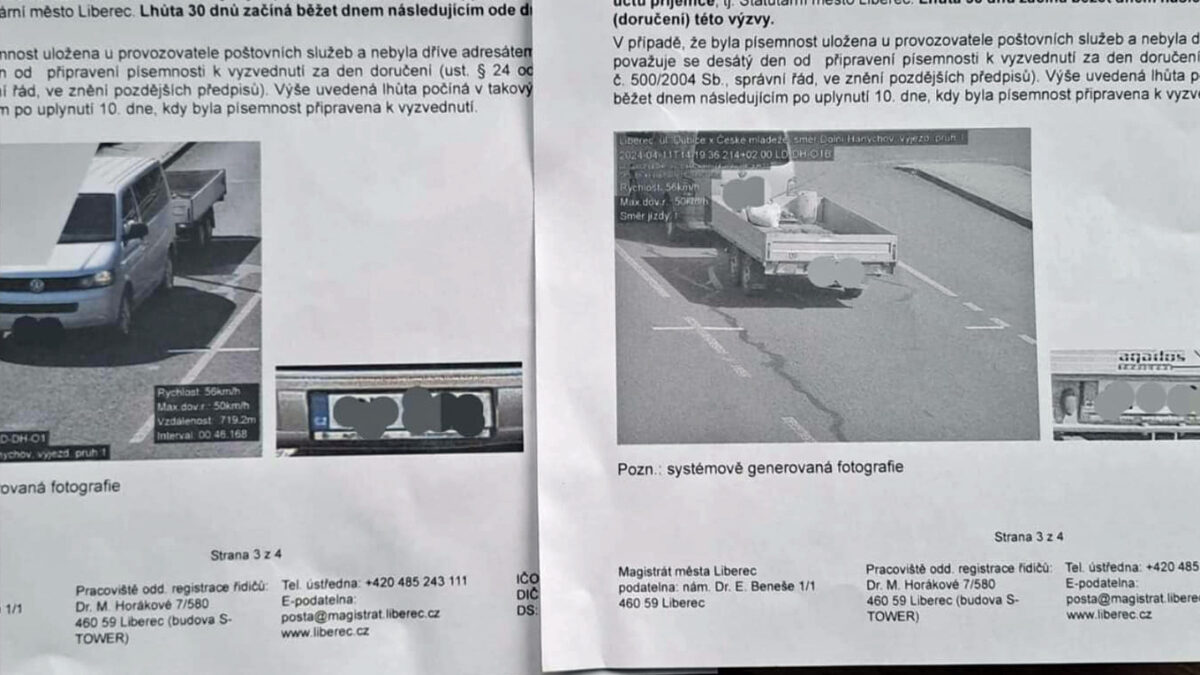 Rada u Ještědu poslal řidiči pokutu za auto i za přívěs. Zdroj: FB