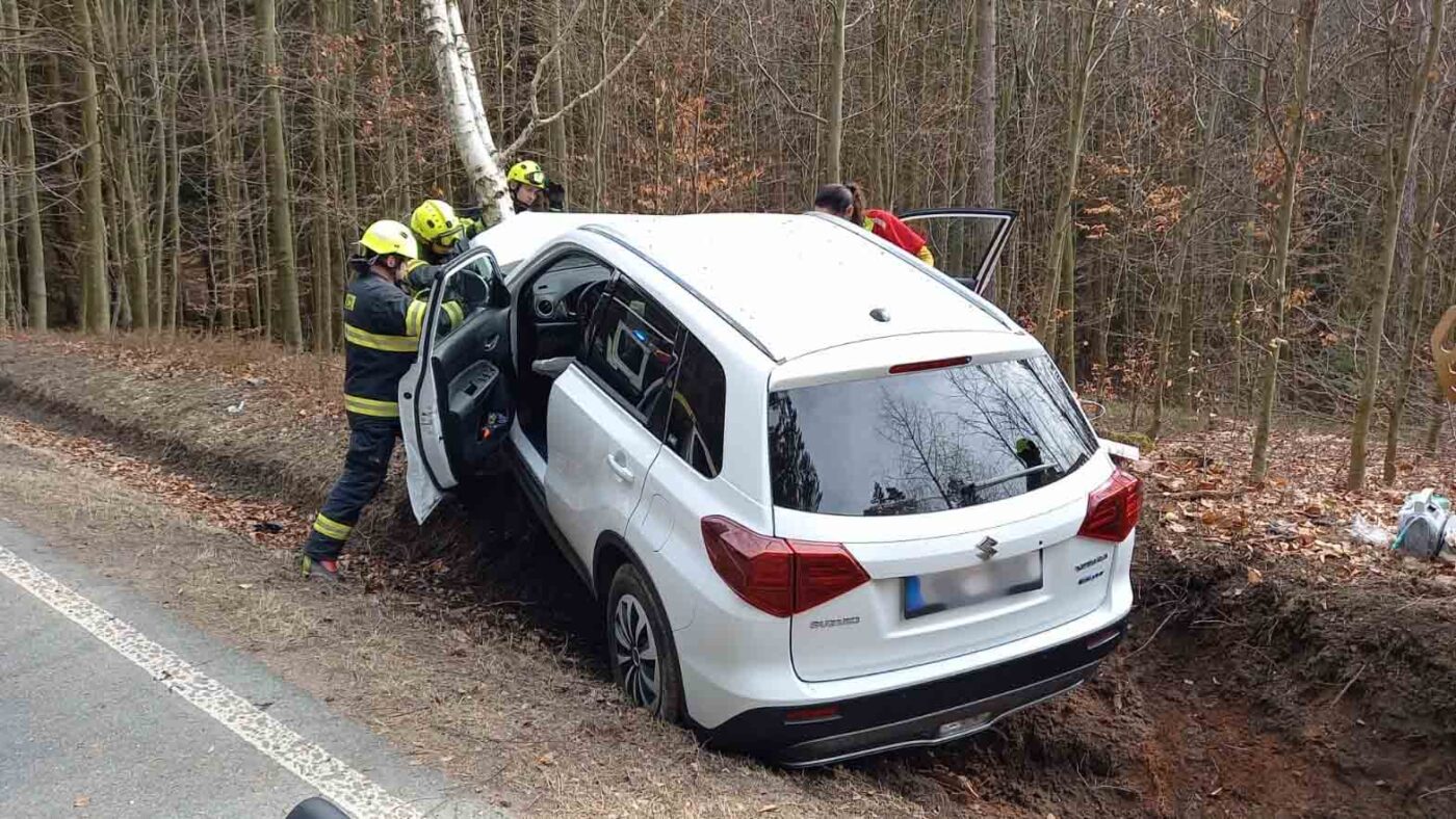 Vůz narazil do dvojice stromů. Foto: HZS
