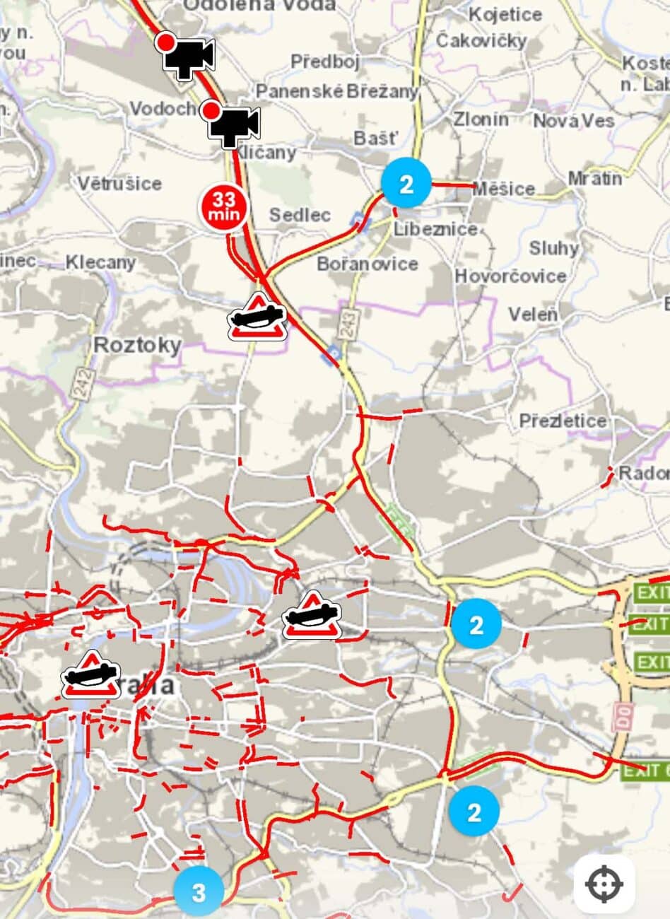 Dopravní situace v Praze ve čtvrtek odpoledne.
