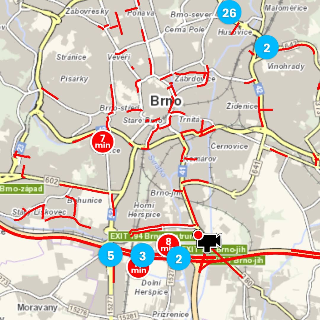Dopravní komplikace v Brně.
