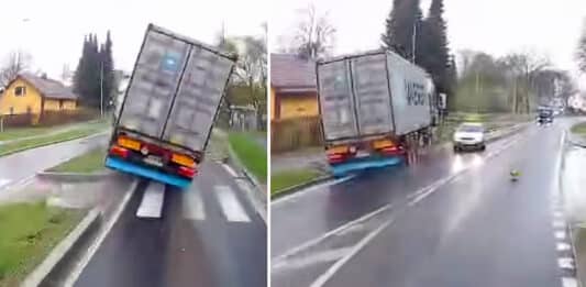 Ve Staré Vodě vyjel kamion na ostrůvek a následně do protisměru.