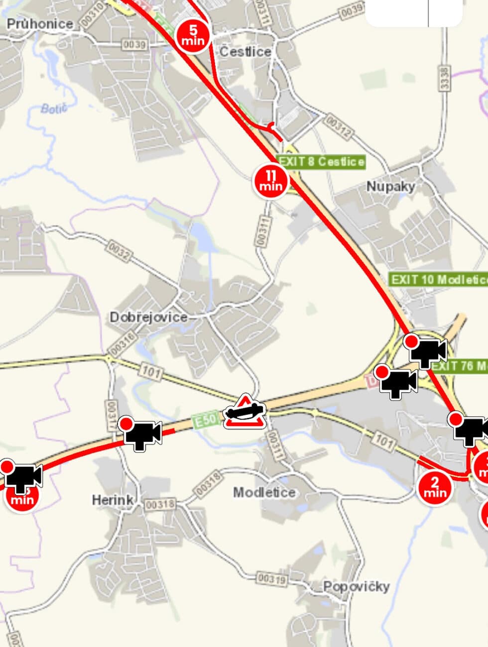 Nehoda na Pražském okruhu u Modletic. Zdroj: ŘSD