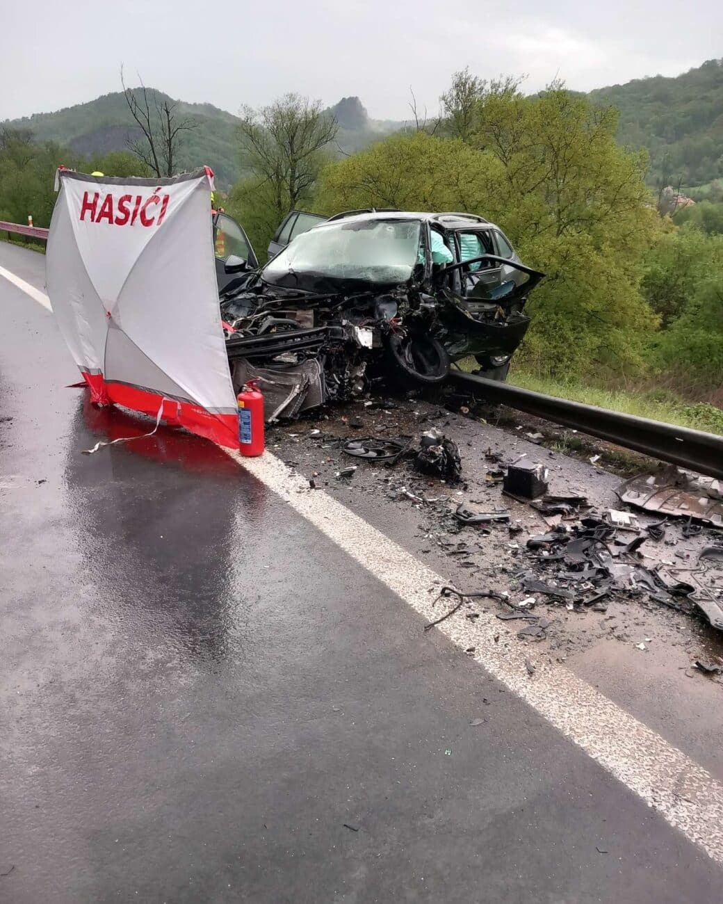 Tragická nehoda u obce Povrly. Foto: HZS