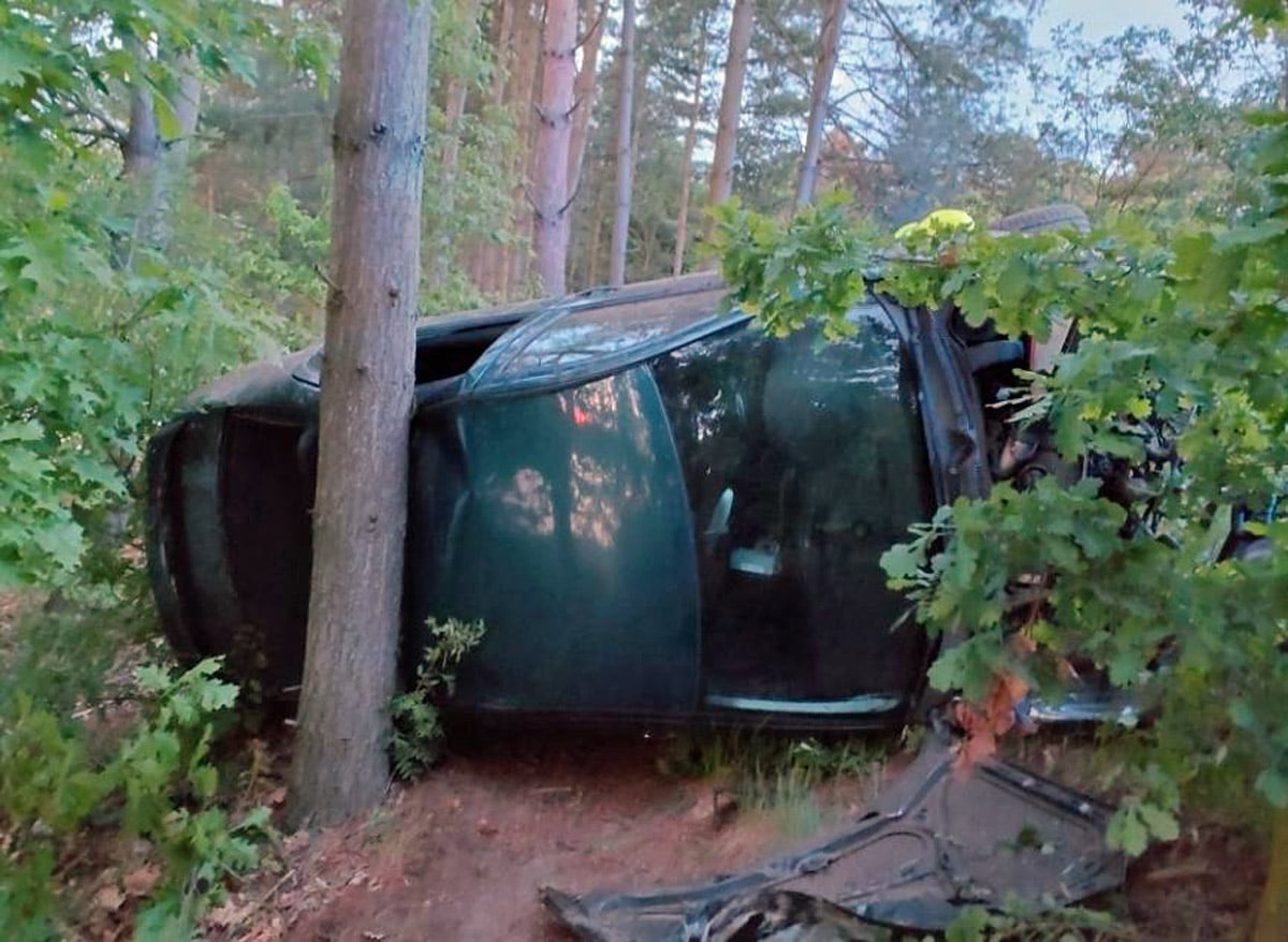 Nehoda v Přelouči: auto narazilo do stromu a převrátilo se. Foto: HZS