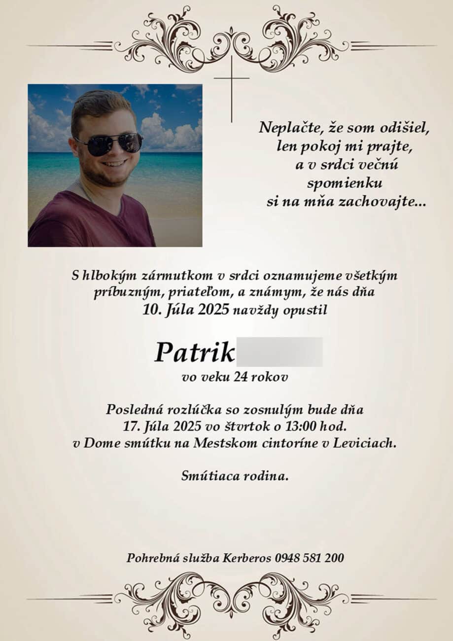 24letý taxikář Patrik zemřel při dopravní nehodě. 