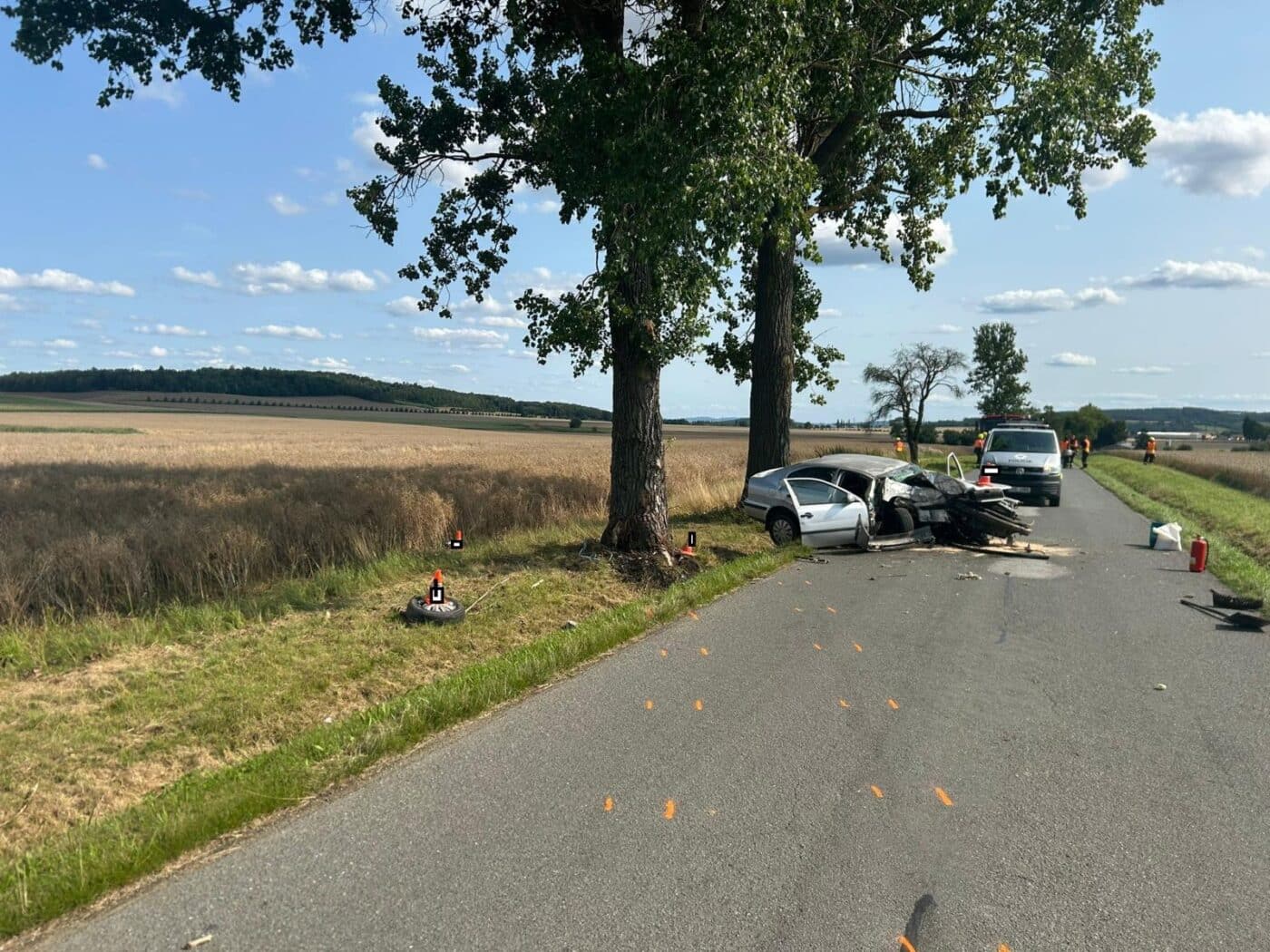 Tragická nehoda u Mirovic na Písecku. Foto: PČR