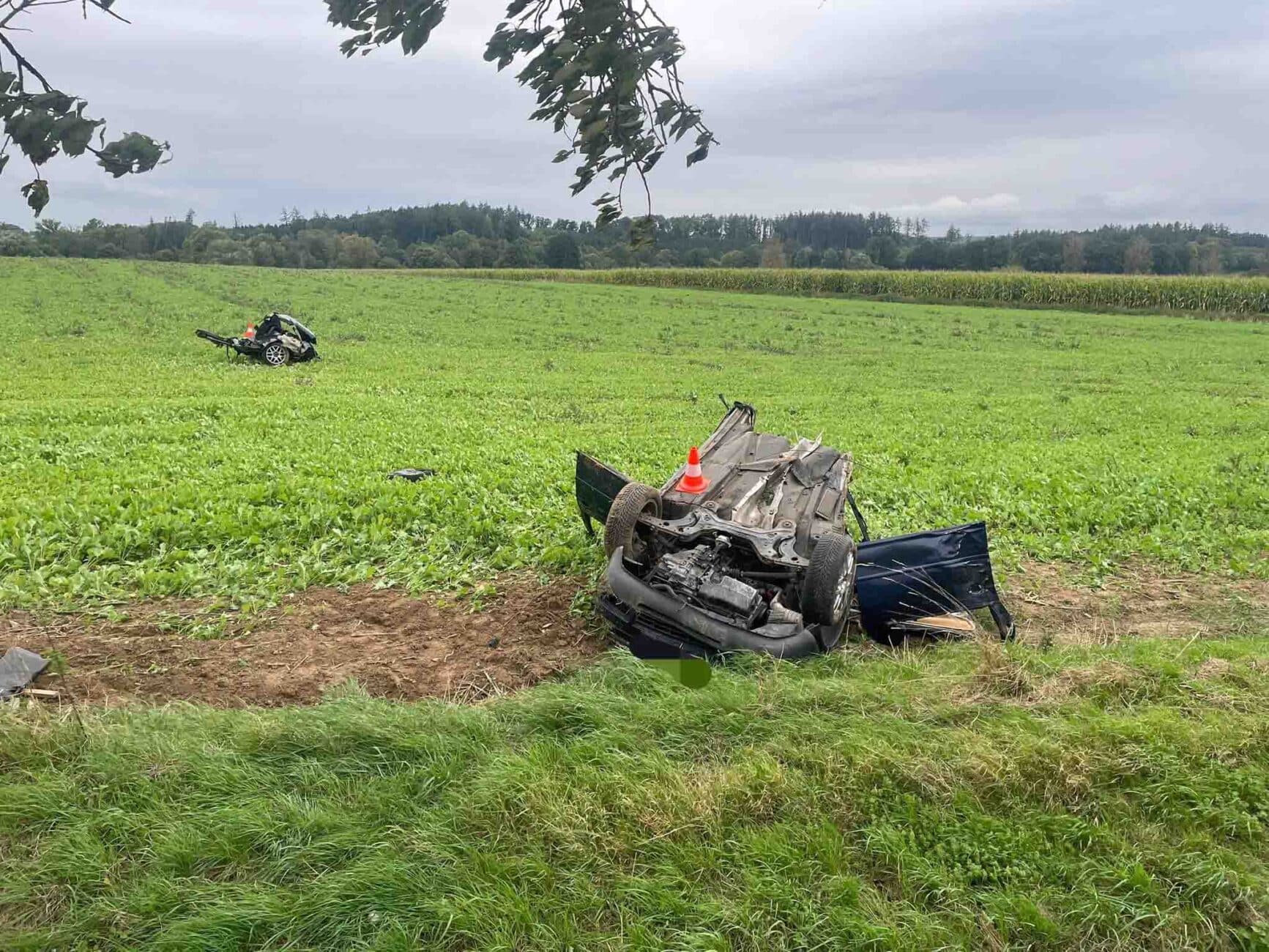 Řidič u Sebuče rozpáral auto o strom. Foto: HZS