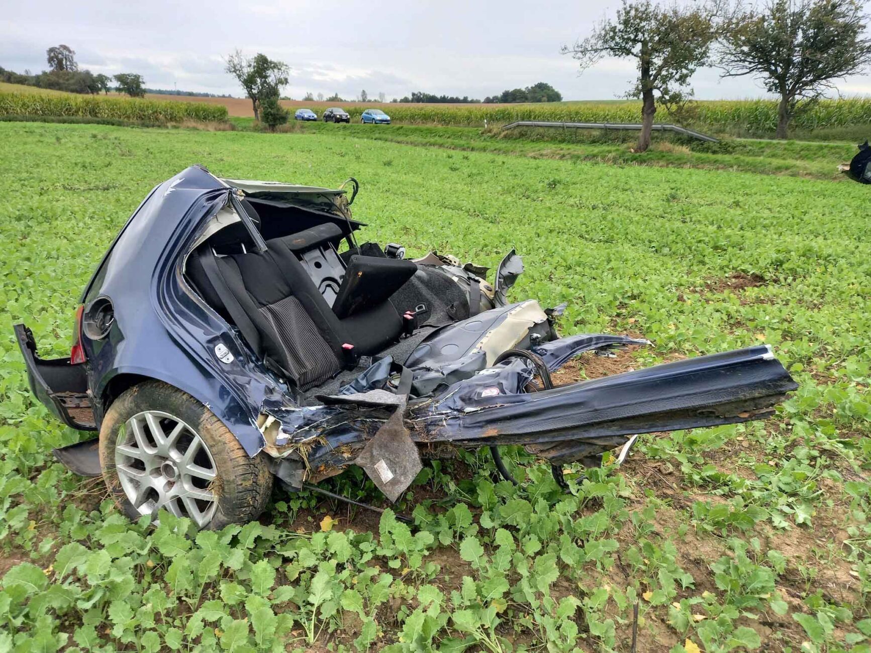 Řidič u Sebuče rozpáral auto o strom. Foto: HZS