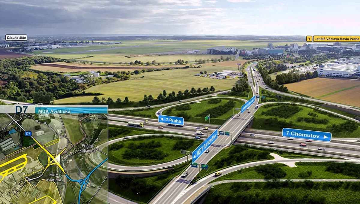 Křižovatka Aviatická u pražského letiště. Foto: ŘSD